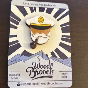 Hand painted wooden unisex sailor Captain wood brooch/pin.  Brand new!